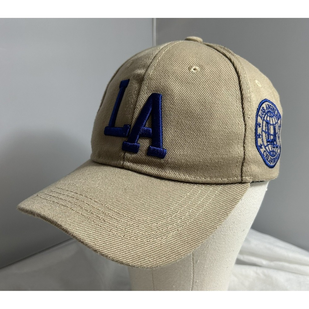 Los Angeles California LA Baseball Cap Tan Khaki Blue Embroidered Adjustable Hat